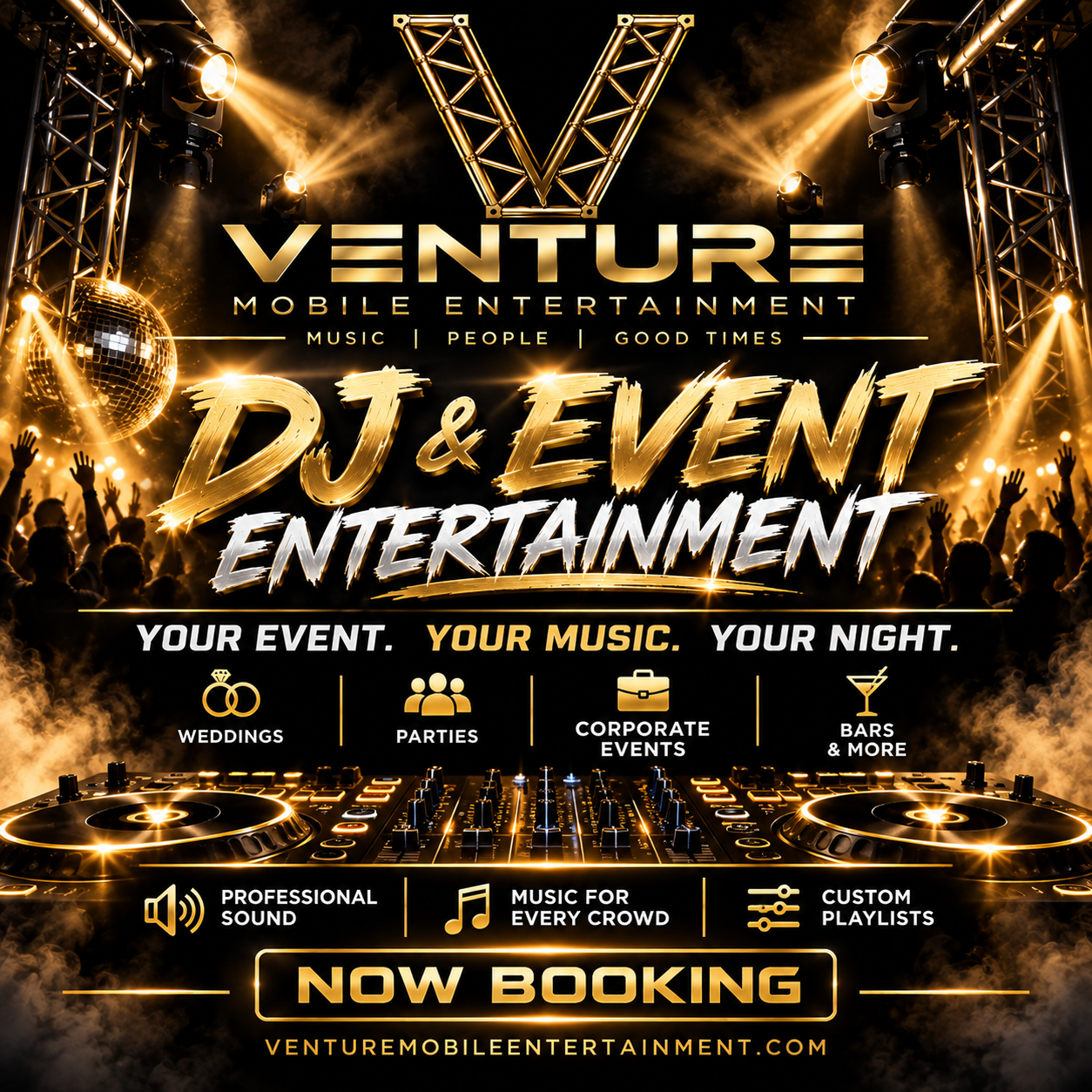 Venture gold and black DJ entertainment promotional artwork