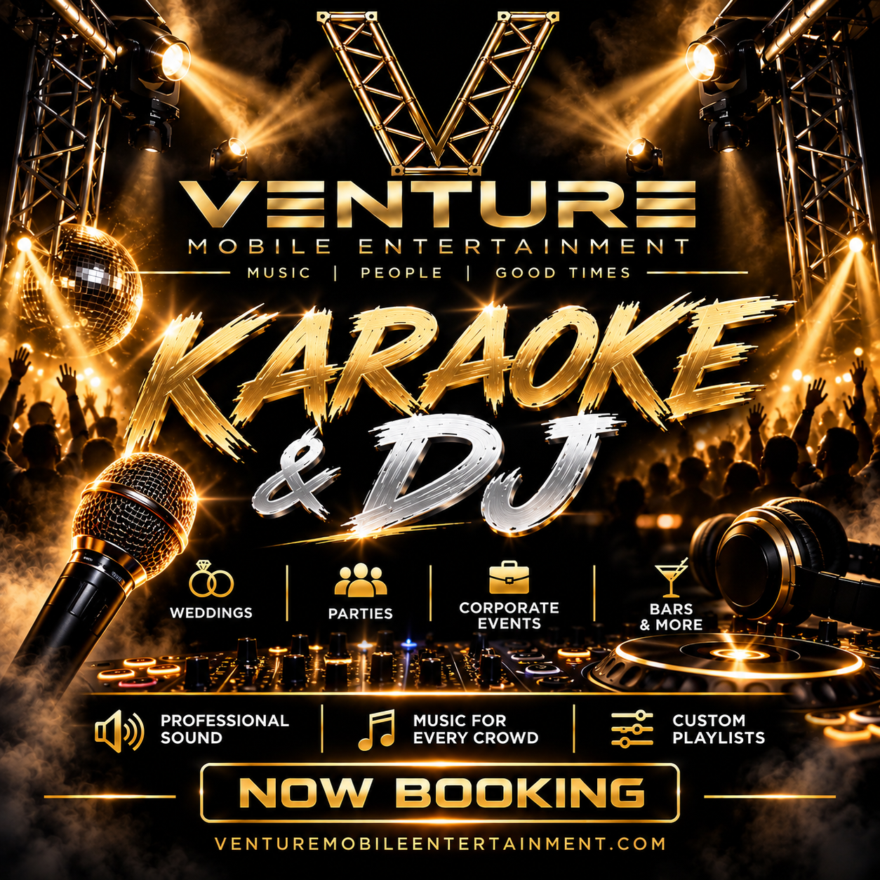 Venture gold and black karaoke and DJ promotional artwork