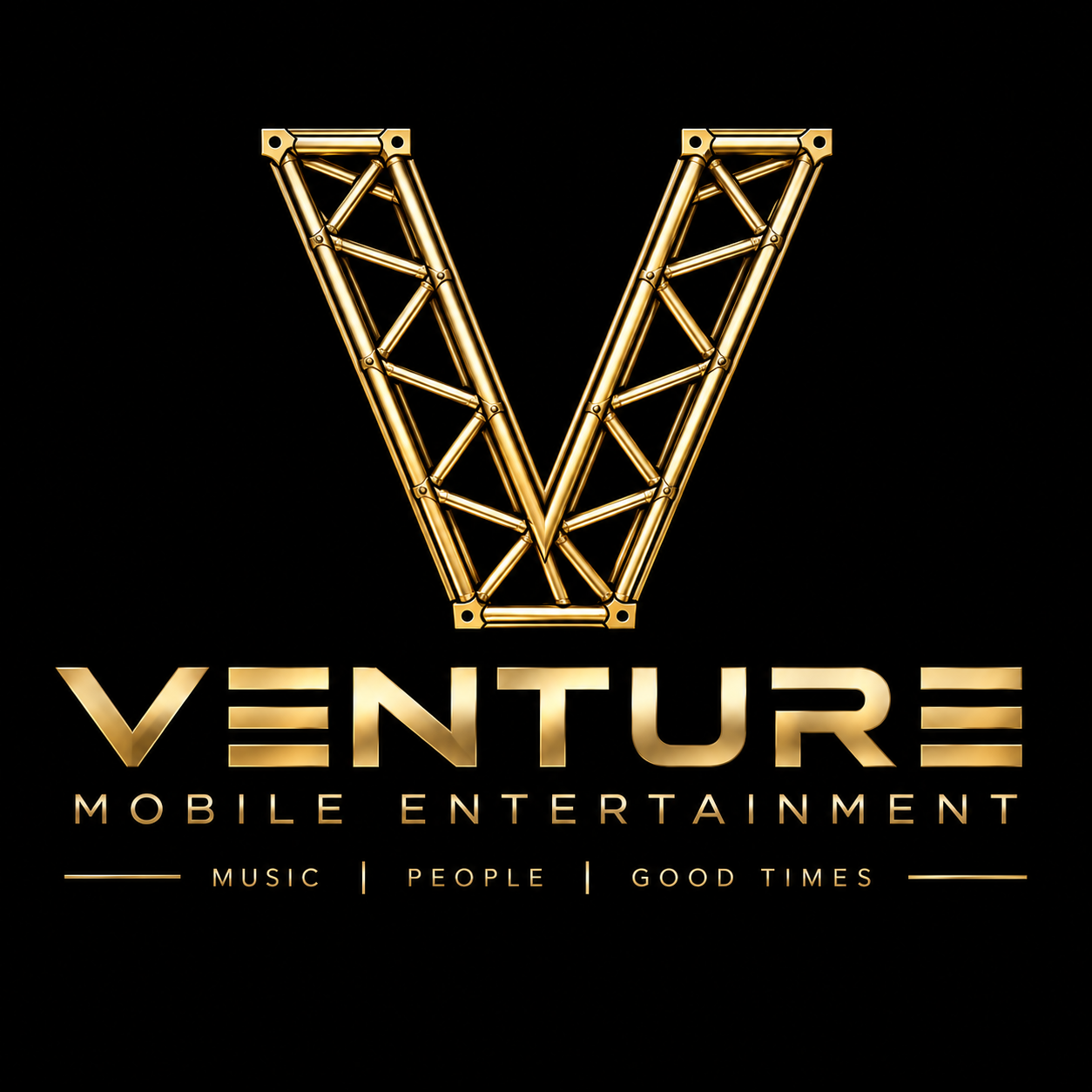 Venture Mobile Entertainment gold truss logo — Music, People, Good Times
